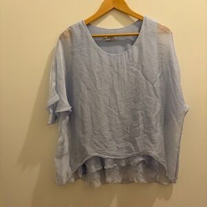 Gigi Moda Light Blue Silk Layered Top Made in Italy Raw Hem One Size